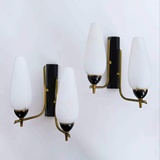SET OF 2 GLASS AND METAL WALL LAMPS